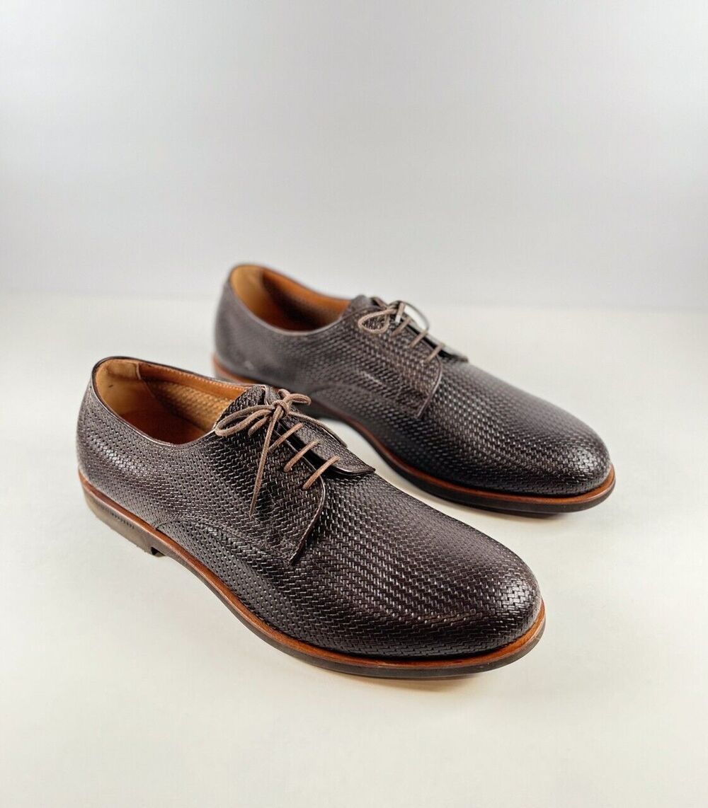 Fratelli Rossetti Men Shoes Brown Leather Basket Weave Woven Oxford Dress US 9.5